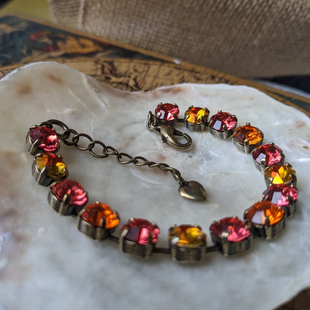 Orange Padparadscha and Marigold Crystal Bracelet in Brass